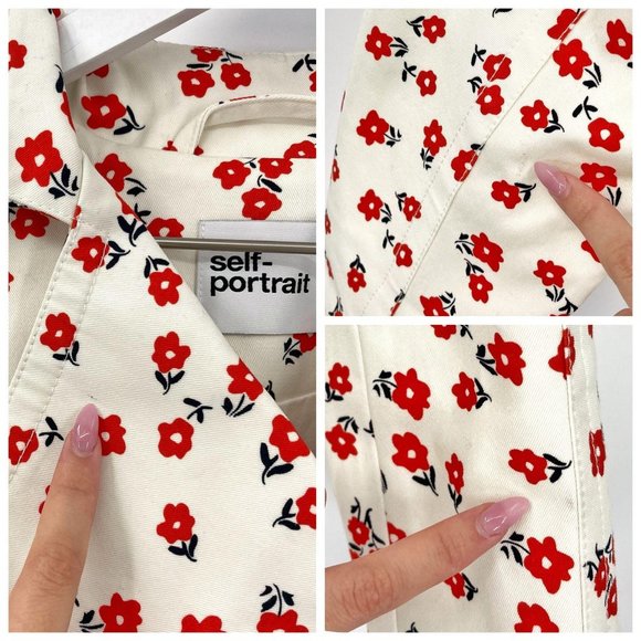 Self-Portrait Ditsy Floral Canvas Cream Red Oversized Crop Jacket Womens US XS - Picture 9 of 12